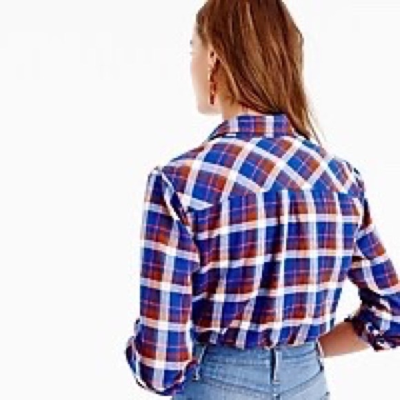 J. Crew Tops - {J.Crew} Boyfriend Shirt in Cerulean Plaid Sz 2